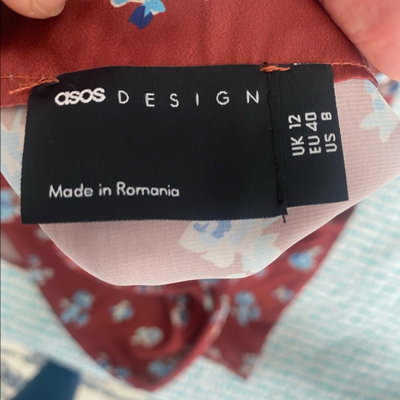 NWOT ASOS design satin drape midi skirt with thigh split in rust floral - Picture 3 of 7